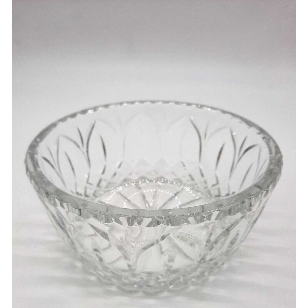Vtg Czech Bohemian Heavy Lead Clear Crystal Cut 7" Glass Bowl Starburst Pattern